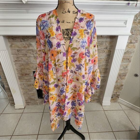 LIVE 4 truth floral bell statement sleeve boho wrap kimono jacket coverup 2X new - Picture 1 of 8